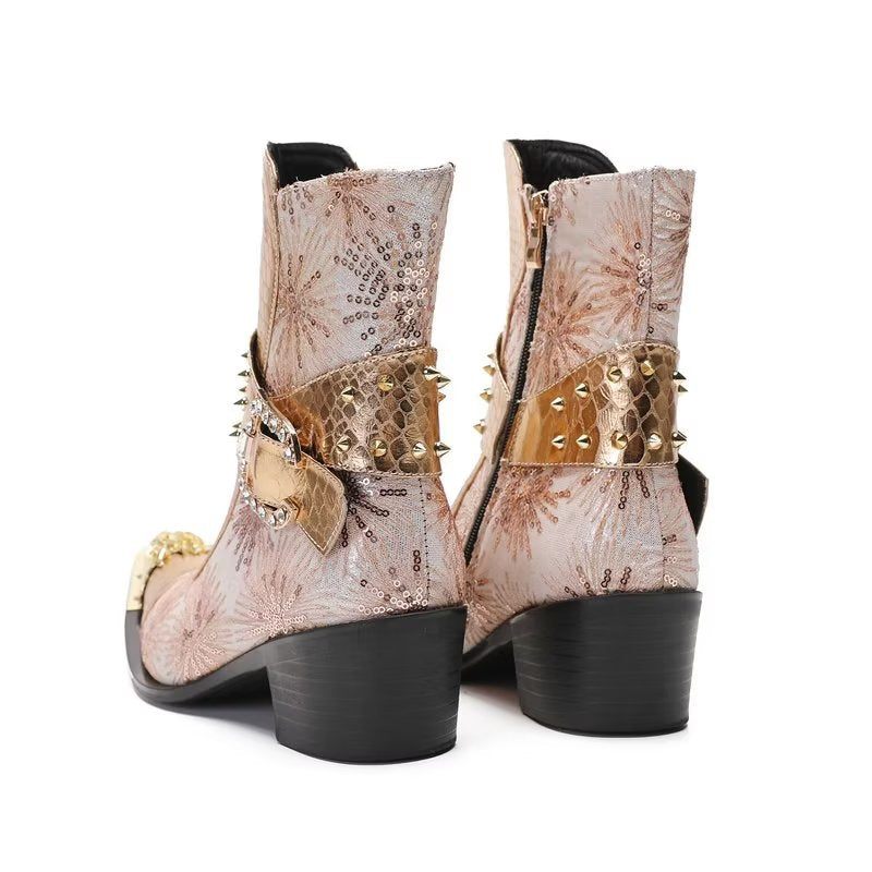 Herrenstiefel Mit Nieten Und Absatz - Gold