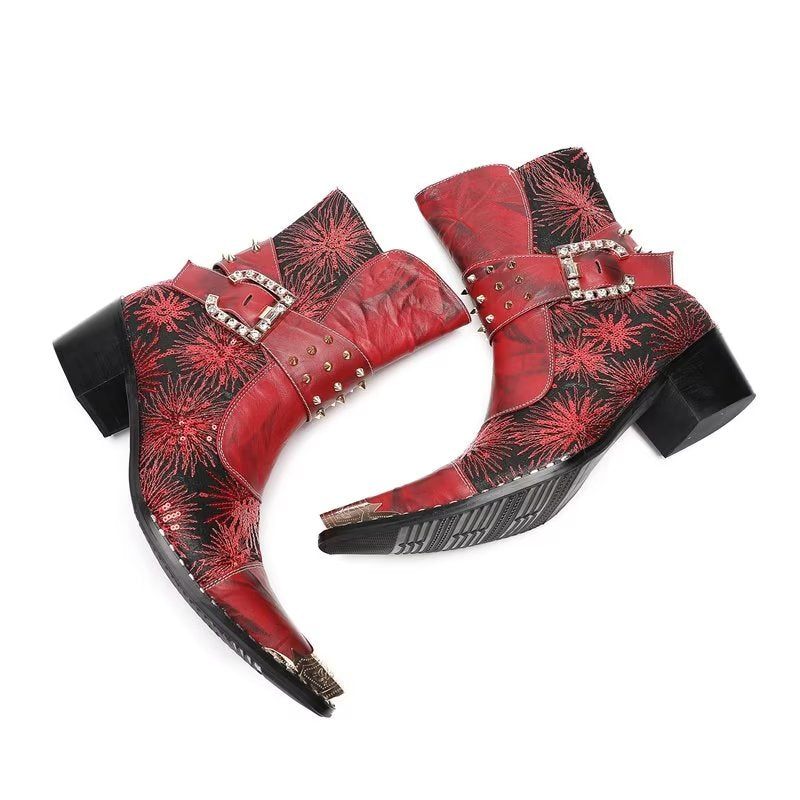 Herrenstiefel Mit Nieten Und Hohem Absatz - Rot