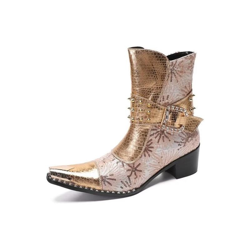 Herrenstiefel Mit Nieten Und Hohem Absatz - Gold