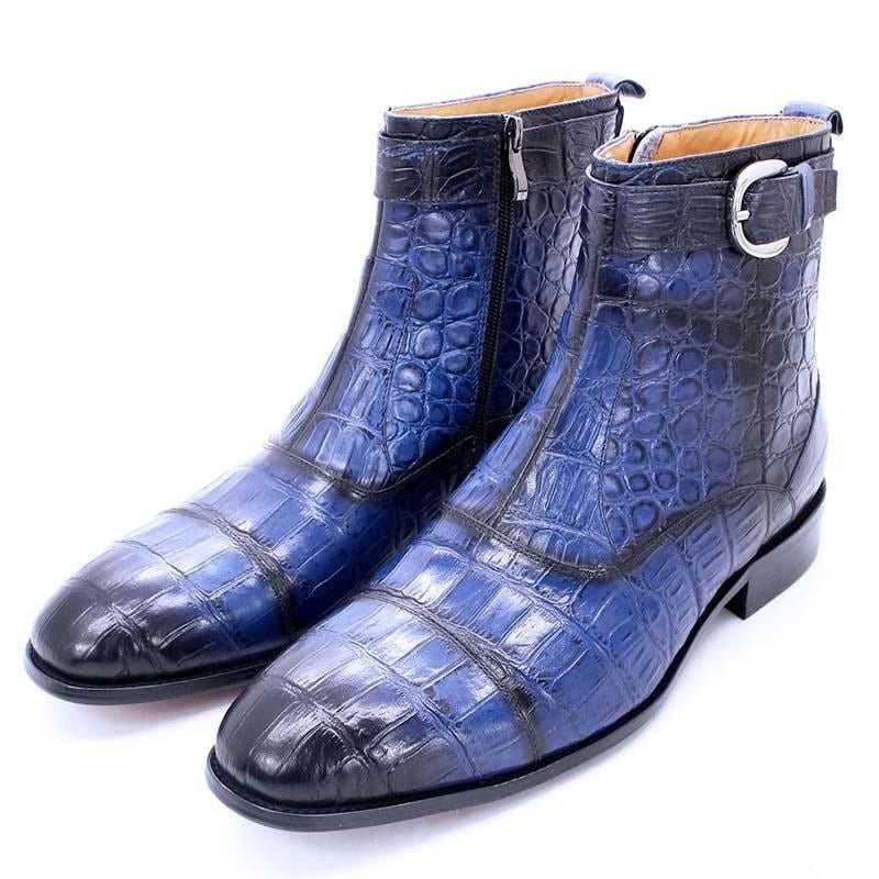 Herrenstiefel Mit Reißverschluss Und Spitzer Zehenpartie Aus Leder - Blau