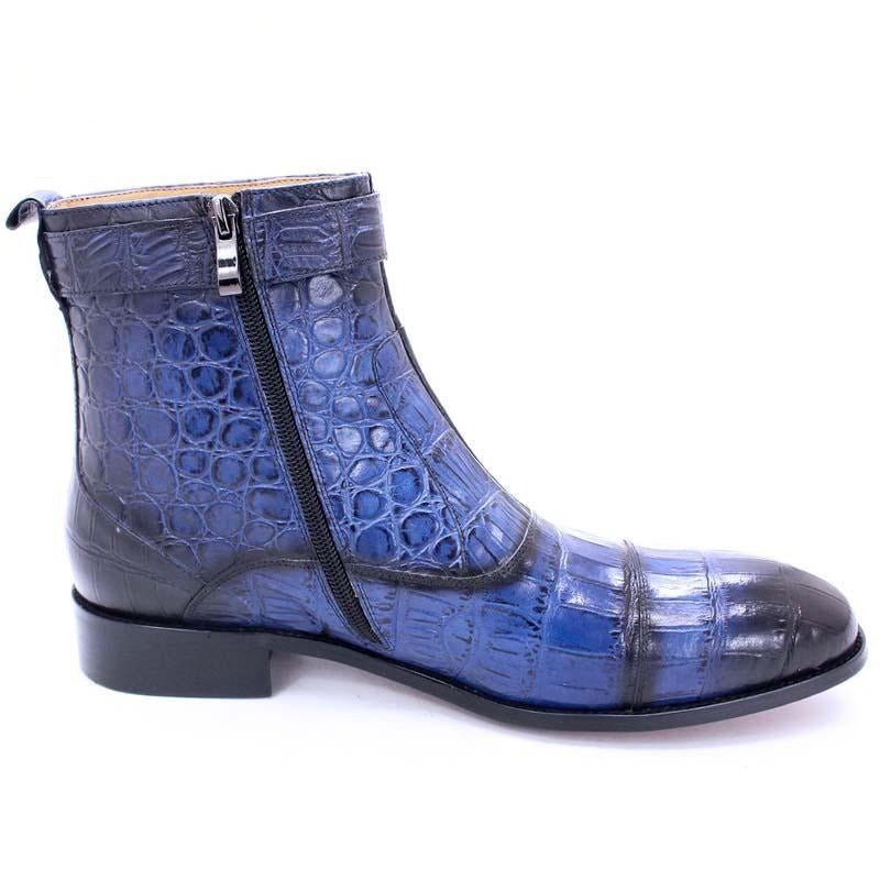 Herrenstiefel Mit Reißverschluss Und Spitzer Zehenpartie Aus Leder - Blau