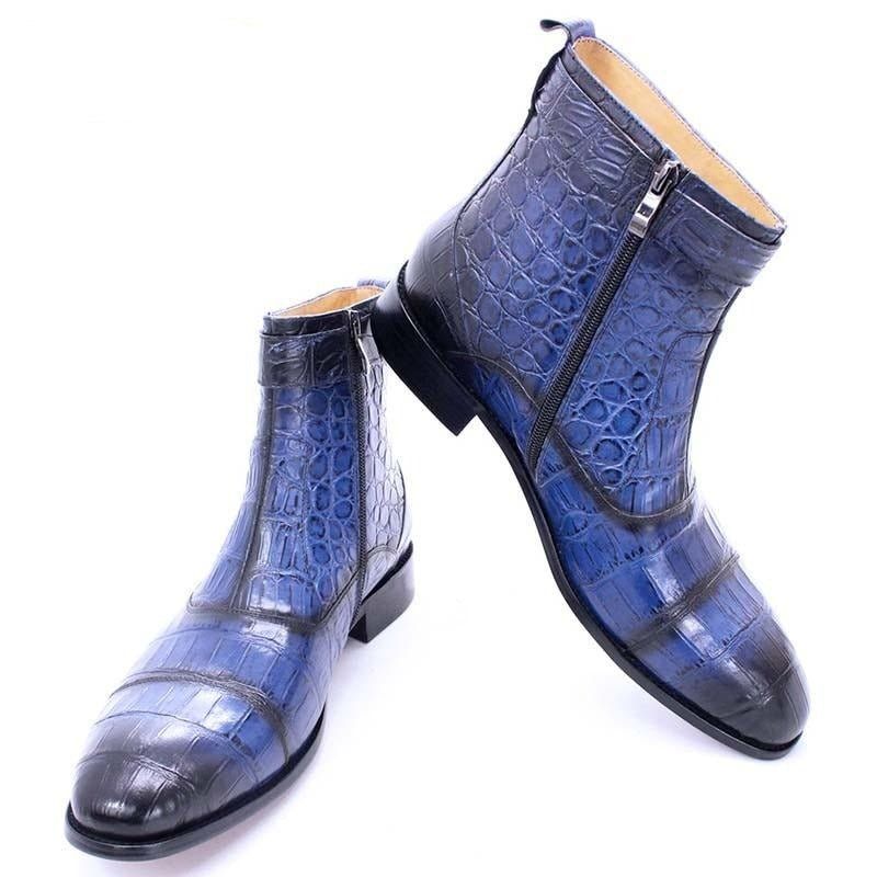 Herrenstiefel Mit Reißverschluss Und Spitzer Zehenpartie Aus Leder - Blau