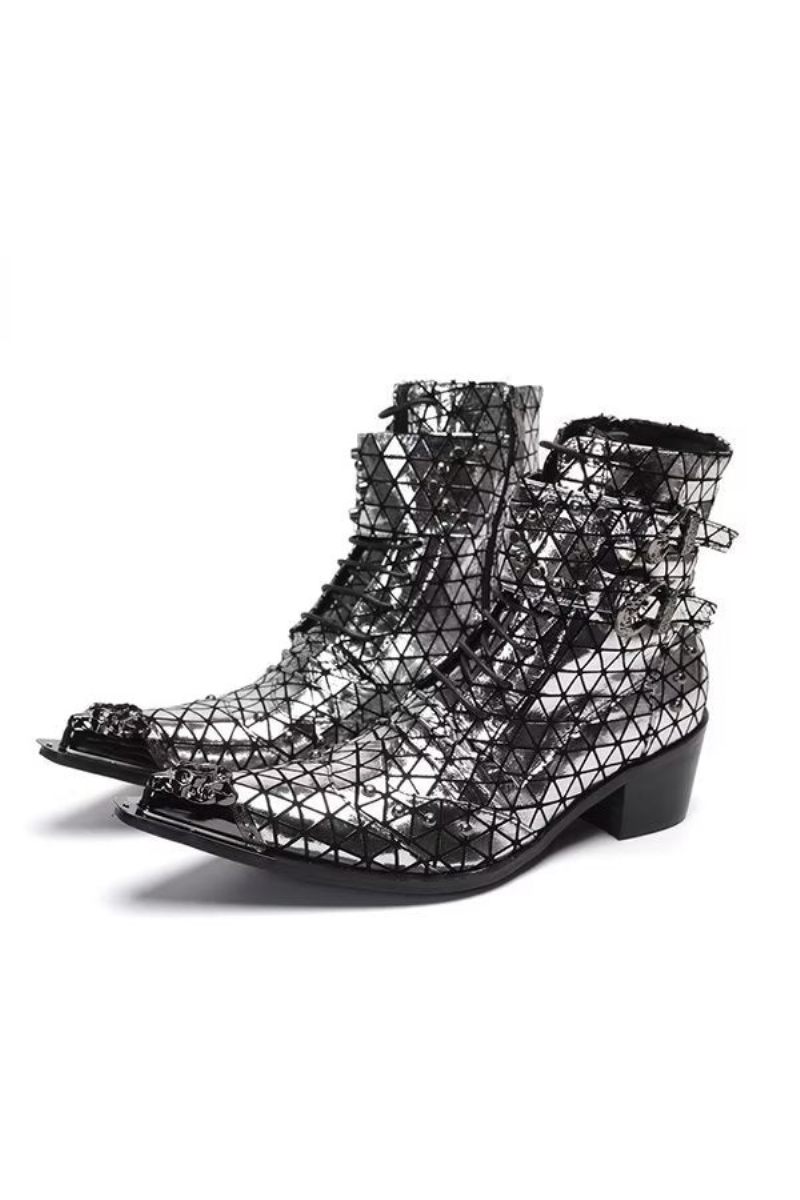 Herrenstiefel Moderne Stiefeletten Mit Spitzer Zehenpartie - Silber