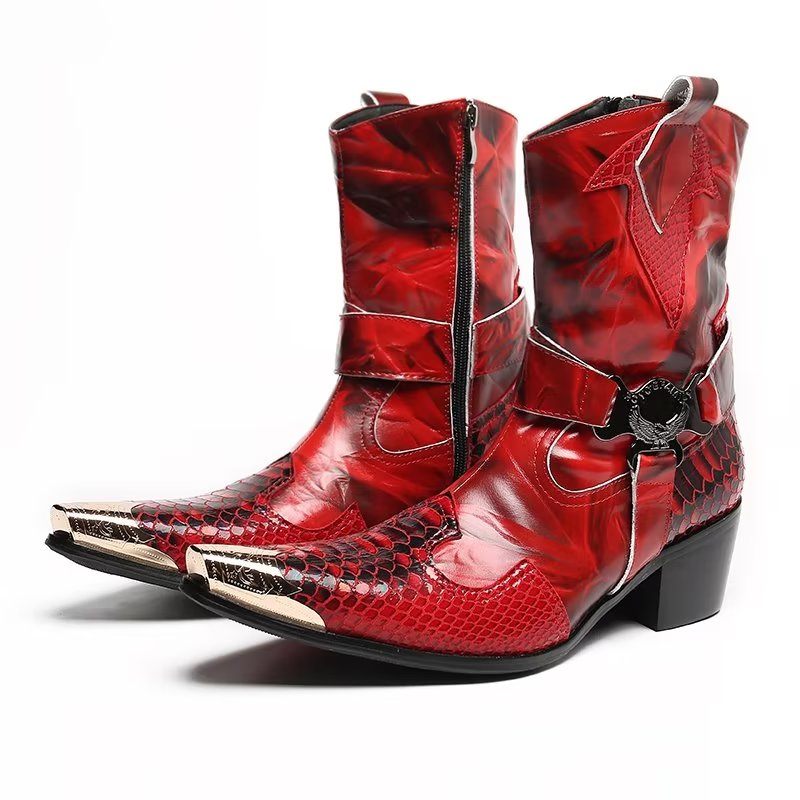 Herrenstiefel Opulente Power-stiefel Aus Krokodilleder - Rot