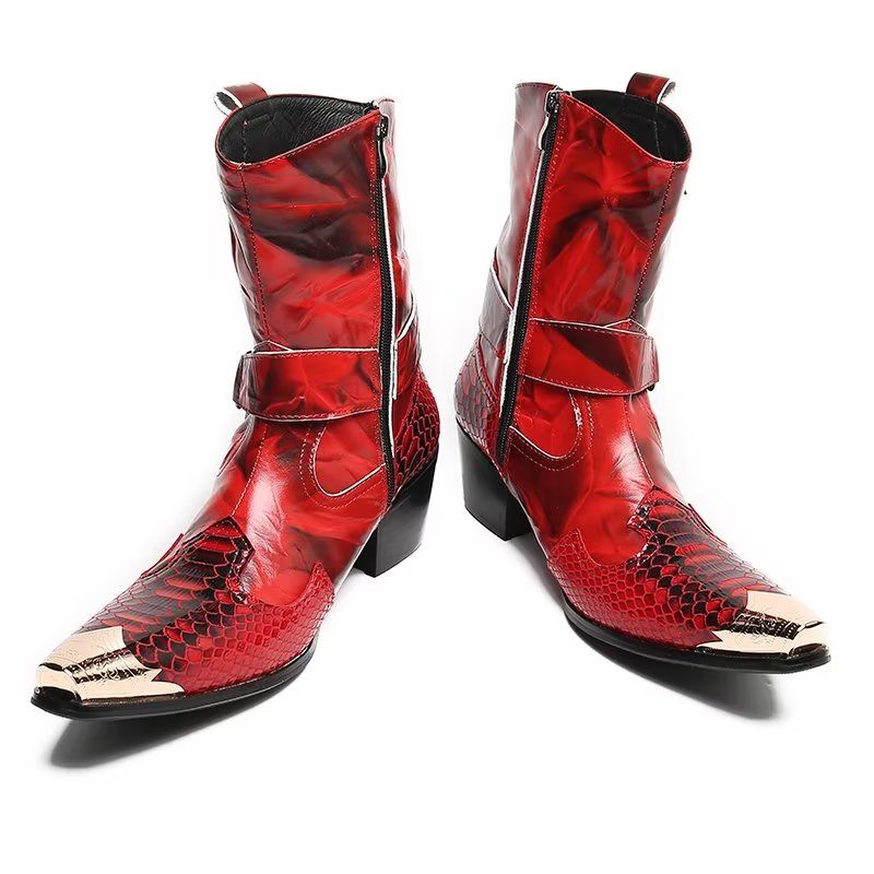 Herrenstiefel Opulente Power-stiefel Aus Krokodilleder - Rot