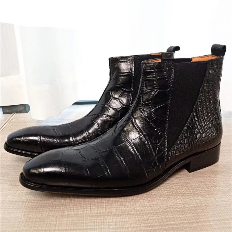 Herrenstiefel Opulente Slip-on-stiefeletten Aus Echtem Leder - Schwarz