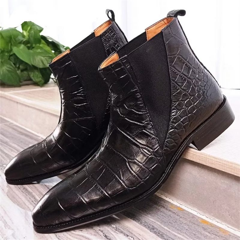 Herrenstiefel Opulente Slip-on-stiefeletten Aus Echtem Leder - Schwarz