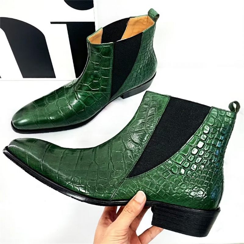 Herrenstiefel Opulente Slip-on-stiefeletten Aus Echtem Leder - Grün