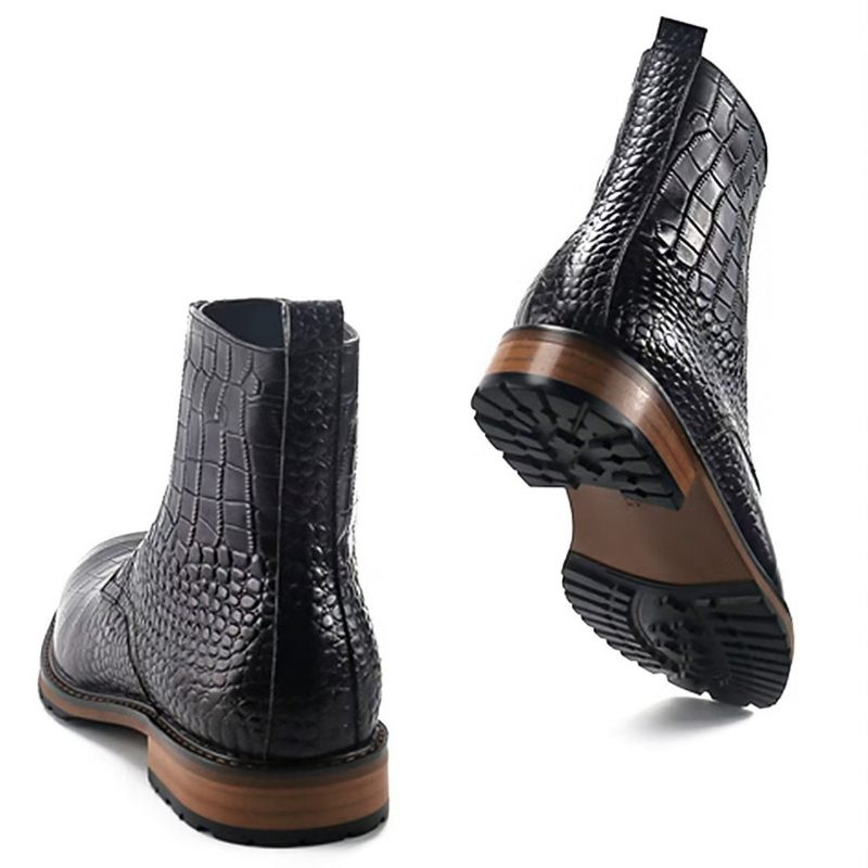 Herrenstiefel Opulente Slip-on-stiefeletten Aus Echtem Leder - Dunkelbraun