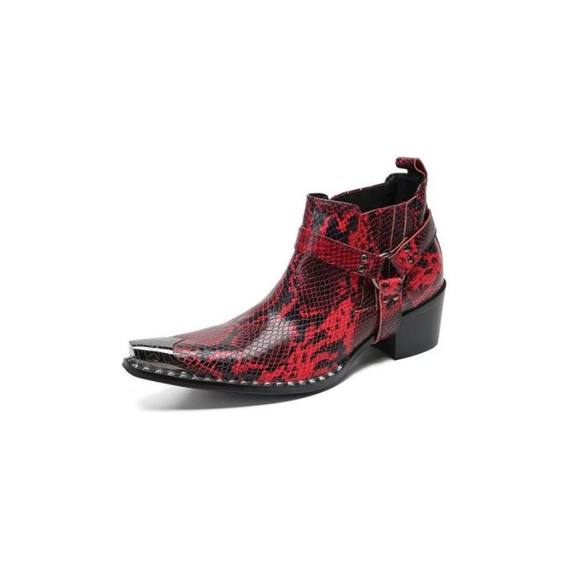 Herrenstiefel Party-stiefeletten Aus Schwarzem Leder - Rot