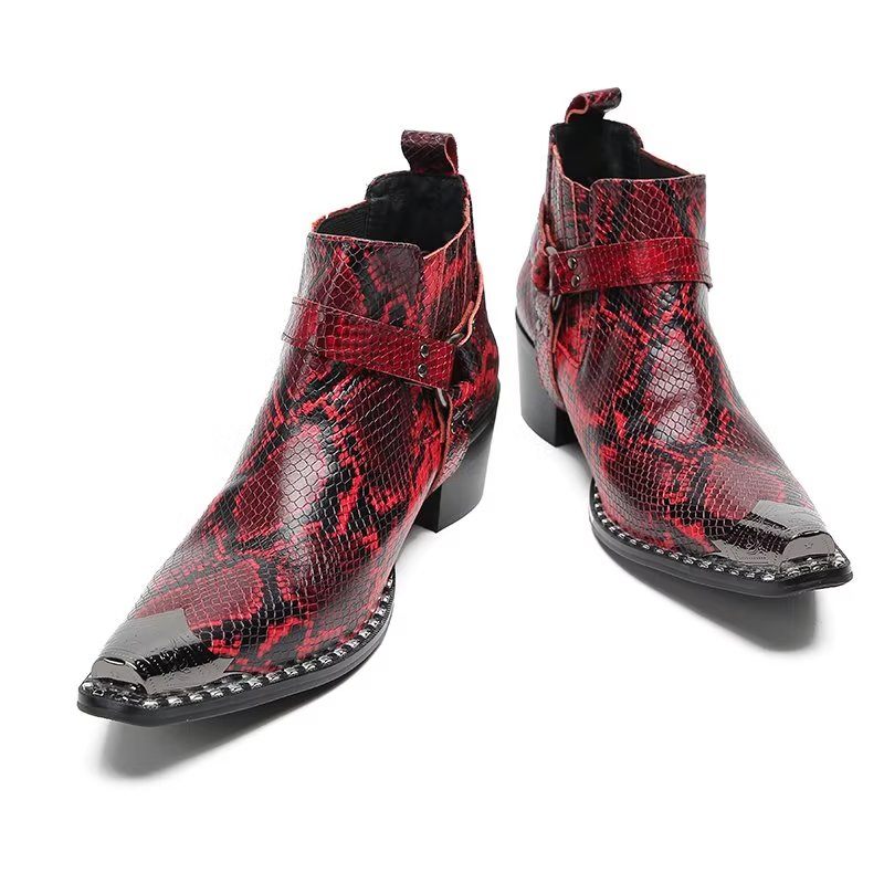 Herrenstiefel Party-stiefeletten Aus Schwarzem Leder - Rot