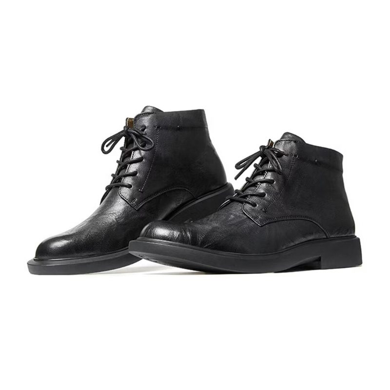 Herrenstiefel Roundtoe Lederstiefel - Schwarz