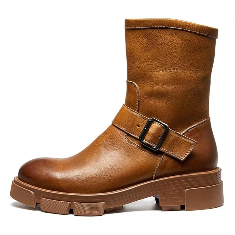 Herrenstiefel Schaffell Schick Vintage Reißverschluss Klassische Stiefeletten - Braun