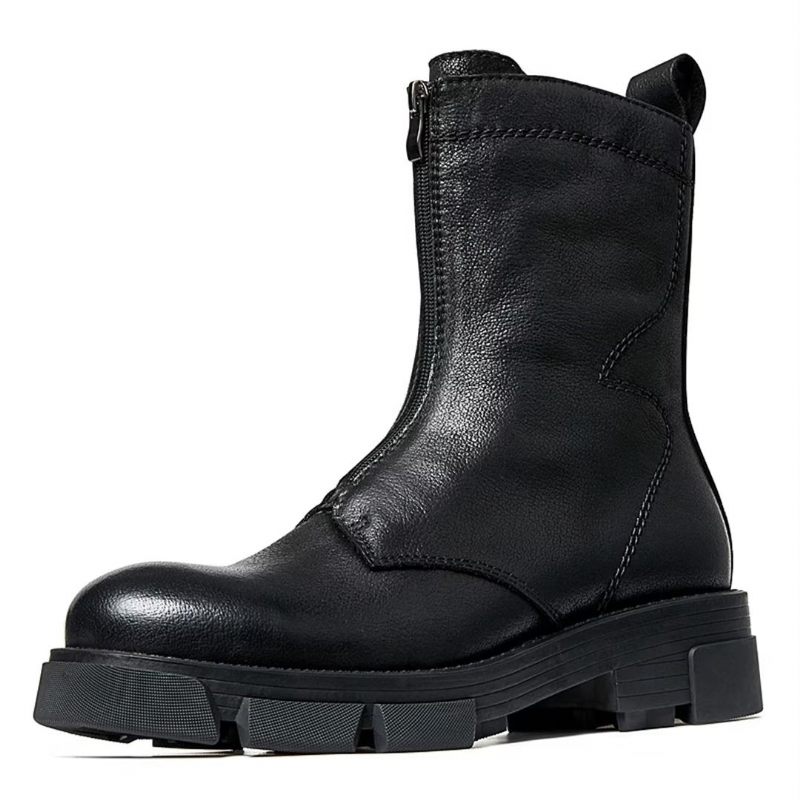 Herrenstiefel Schaffell Schicke Vintage-stiefeletten Mit Reißverschluss - Schwarz