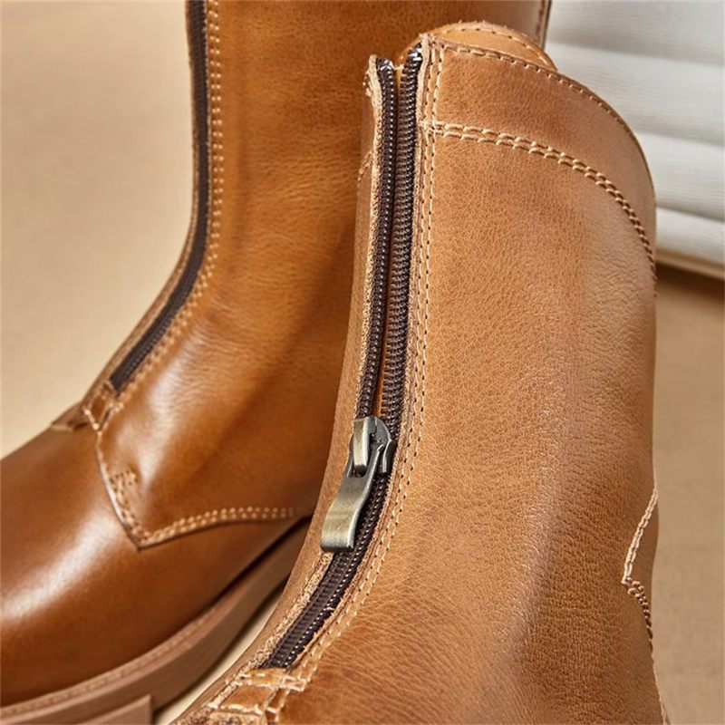 Herrenstiefel Schaffell Schicke Vintage-stiefeletten Mit Reißverschluss - Braun