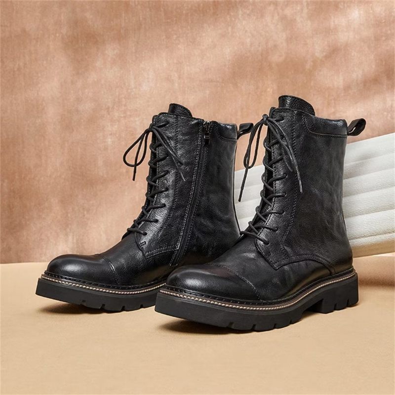 Herrenstiefel Schaffell Schicke Vintage-stiefeletten Mit Reißverschluss - Schwarz