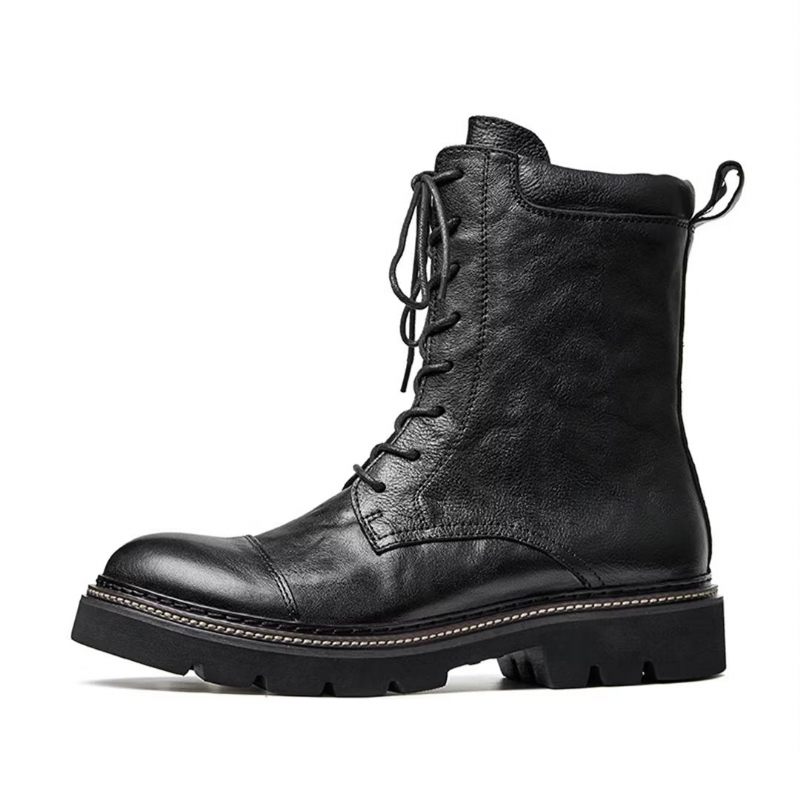 Herrenstiefel Schaffell Schicke Vintage-stiefeletten Mit Reißverschluss - Schwarz