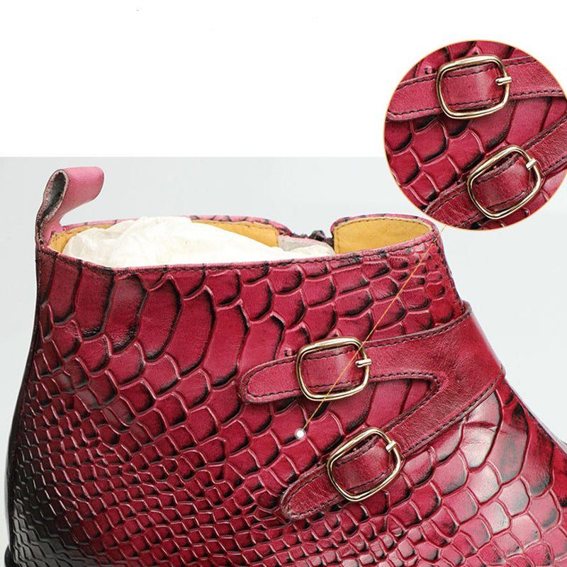 Herrenstiefel Schicke Croctex-stiefel Mit Spitzem Zehenbereich Und Reißverschluss - Rot