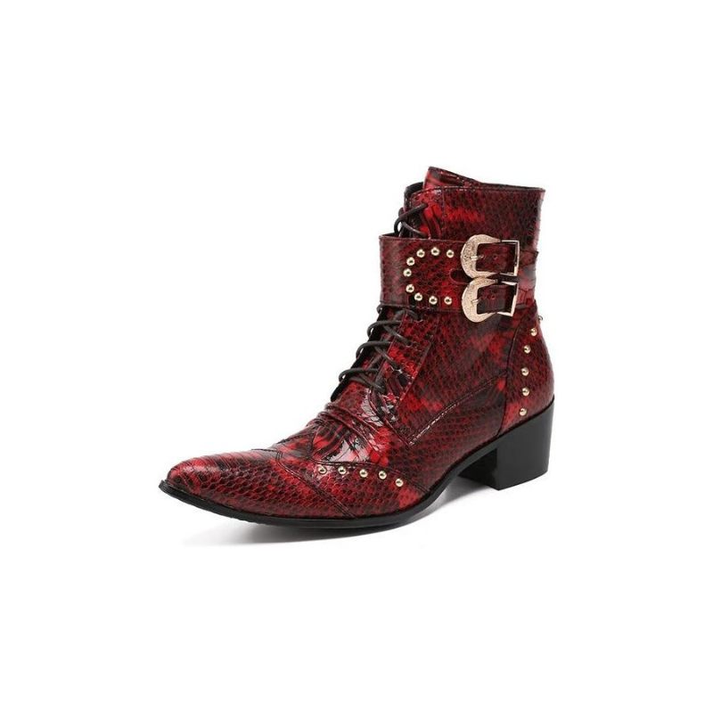 Herrenstiefel Schicke Elegante Abendstiefel Mit Exotischer Struktur - Rot