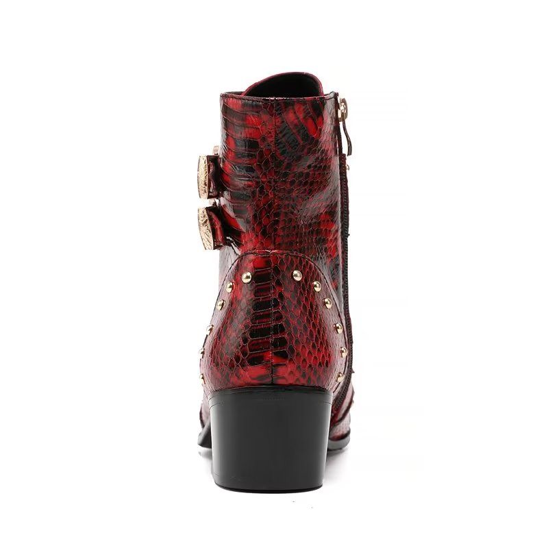 Herrenstiefel Schicke Elegante Abendstiefel Mit Exotischer Struktur - Rot