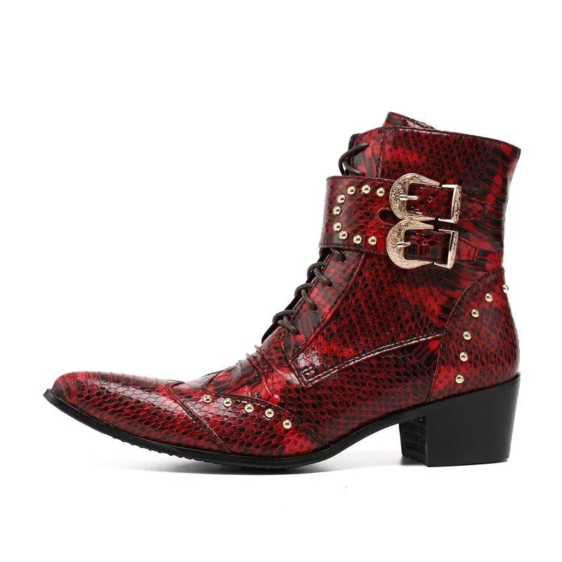 Herrenstiefel Schicke Elegante Abendstiefel Mit Exotischer Struktur - Rot