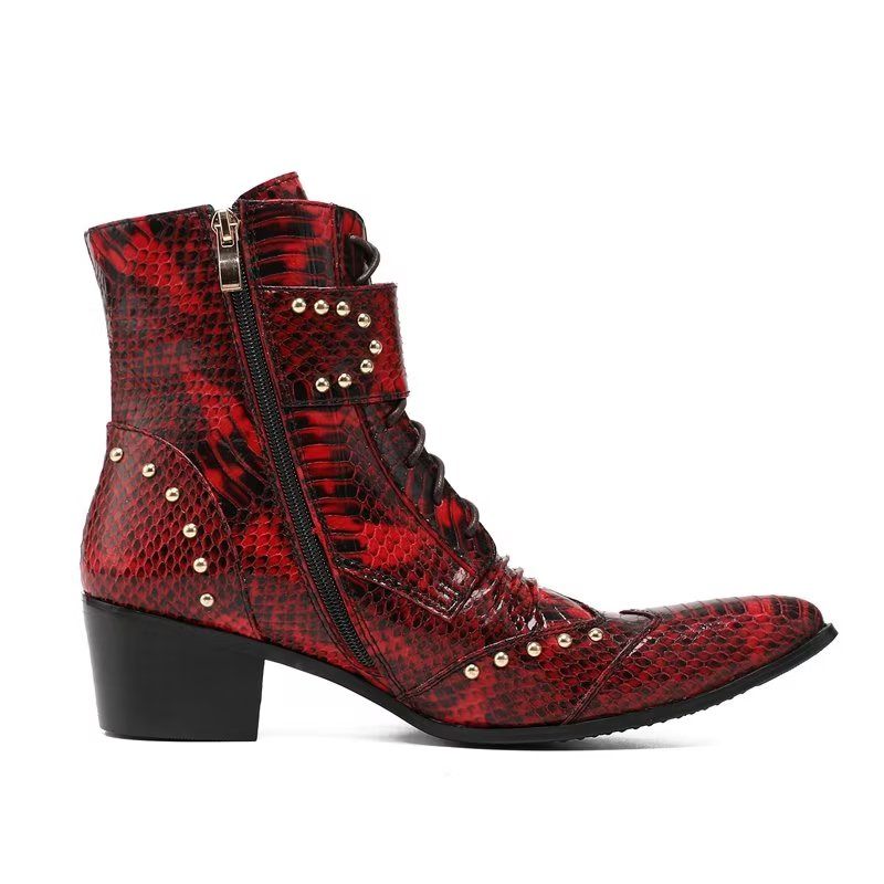 Herrenstiefel Schicke Elegante Abendstiefel Mit Exotischer Struktur - Rot