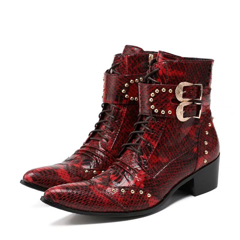 Herrenstiefel Schicke Elegante Abendstiefel Mit Exotischer Struktur - Rot