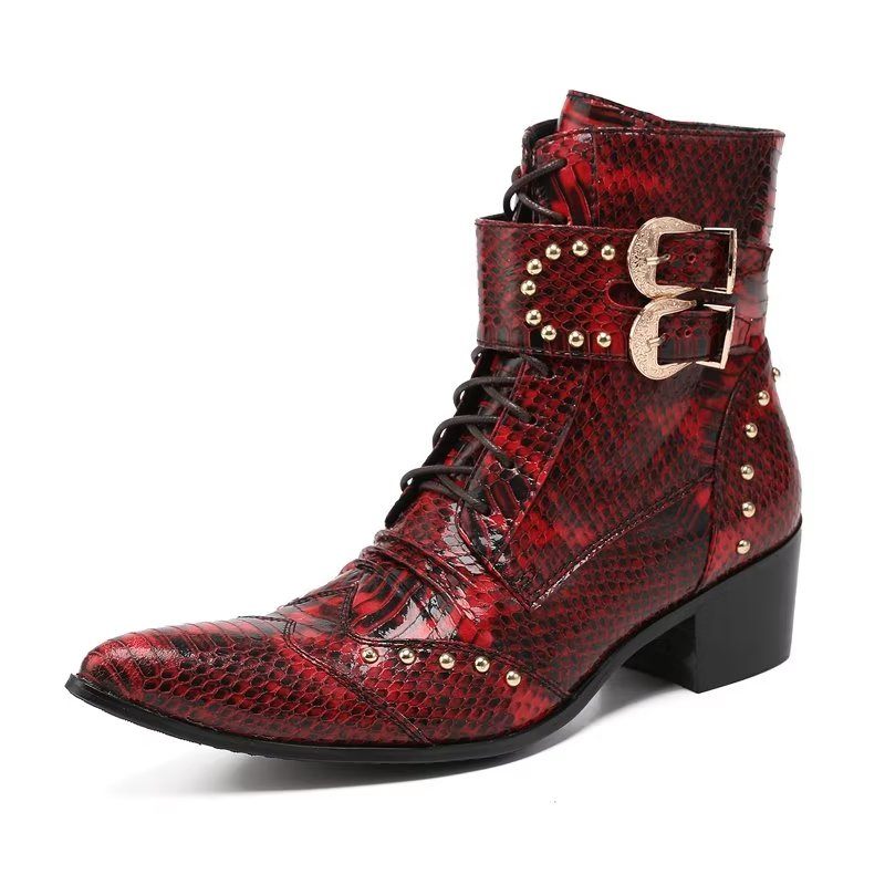 Herrenstiefel Schicke Elegante Abendstiefel Mit Exotischer Struktur - Rot