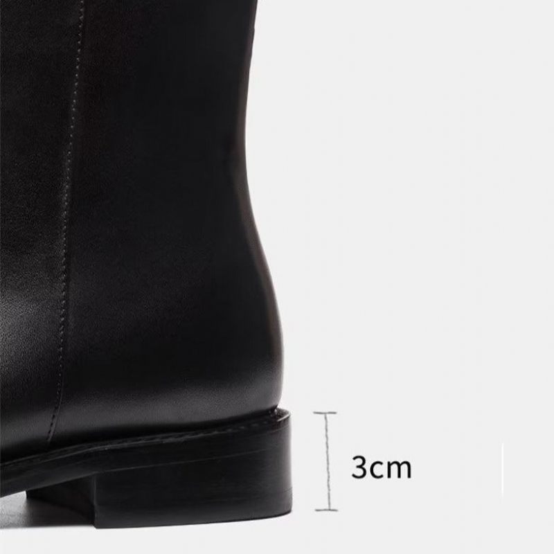 Herrenstiefel Schicke Leder-stiefeletten Mit Spitzer Zehenpartie - Schwarz