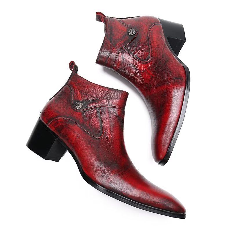 Herrenstiefel Schicke Lederstiefel Mit Quadratischer Zehenpartie - Rot