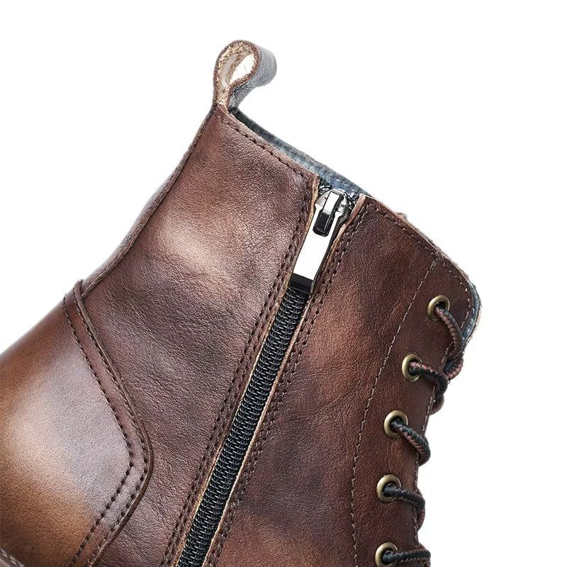 Herrenstiefel Schicke Schnürstiefel Mit Runder Spitze - Kaffee