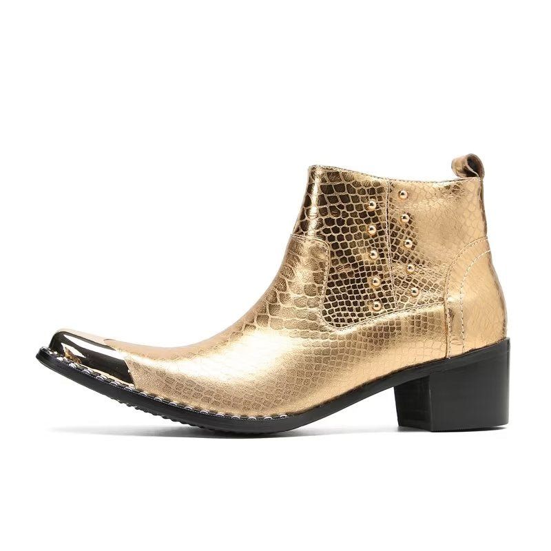 Herrenstiefel Schicke Stiefeletten Aus Leder Mit Reißverschluss - Gold