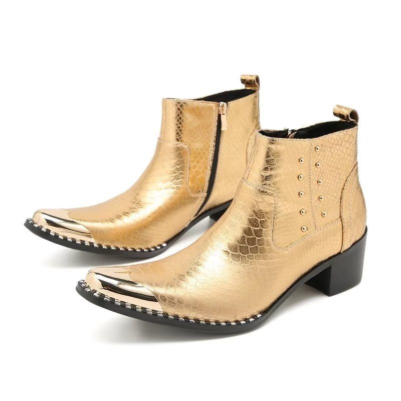 Herrenstiefel Schicke Stiefeletten Aus Leder Mit Reißverschluss - Gold