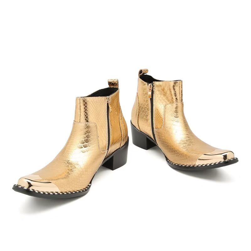 Herrenstiefel Schicke Stiefeletten Aus Leder Mit Reißverschluss - Gold