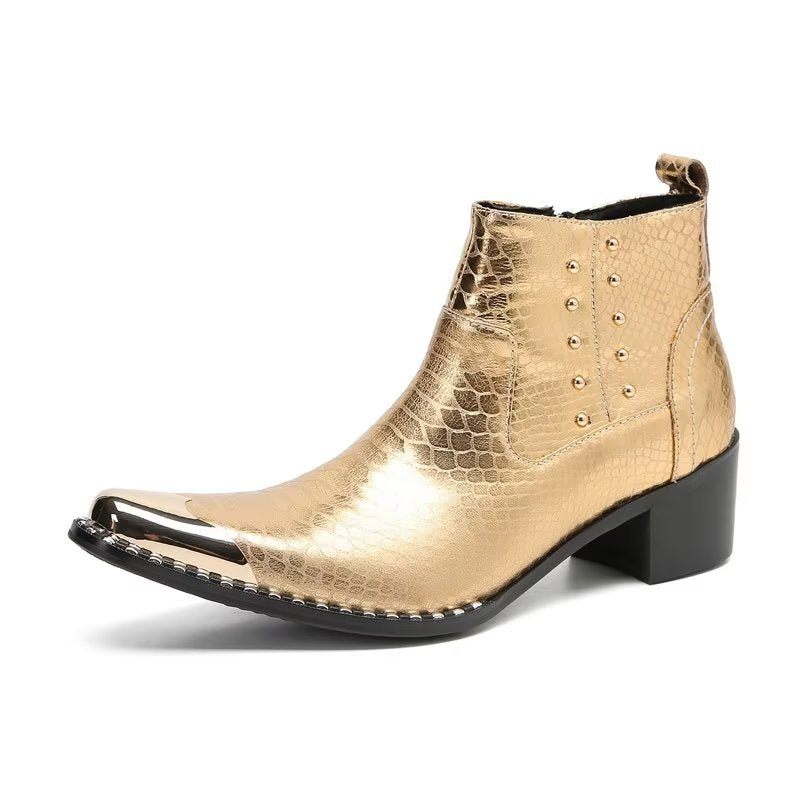 Herrenstiefel Schicke Stiefeletten Aus Leder Mit Reißverschluss - Gold