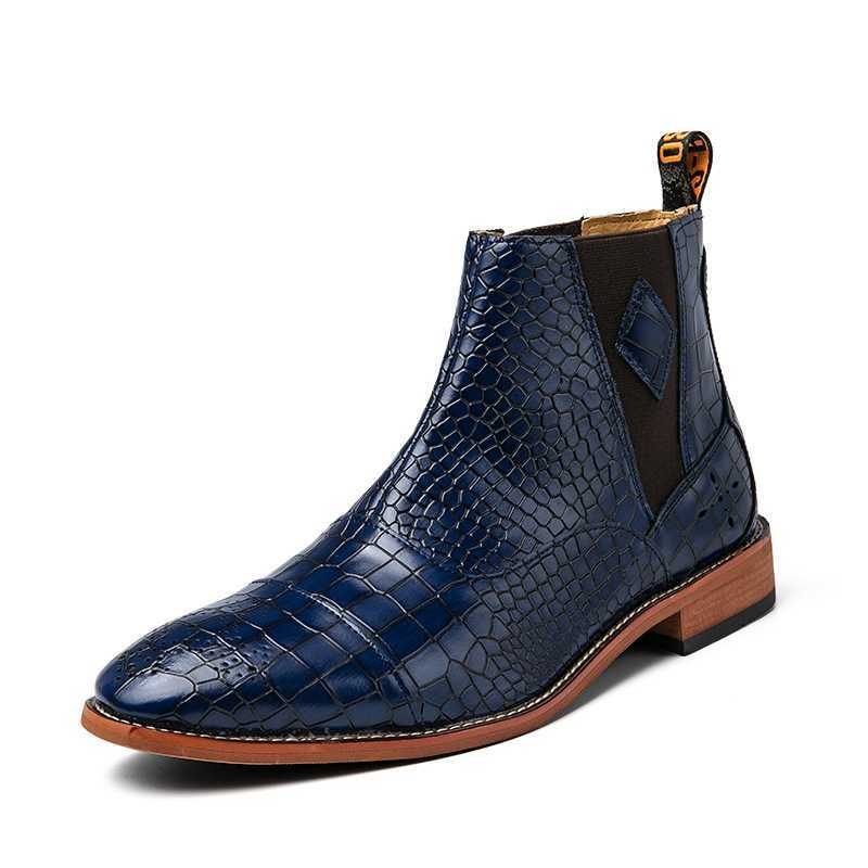 Herrenstiefel Schlangenleder Schicke Vintage-chelsea-stiefel Mit Spitzer Zehenpartie - Blau