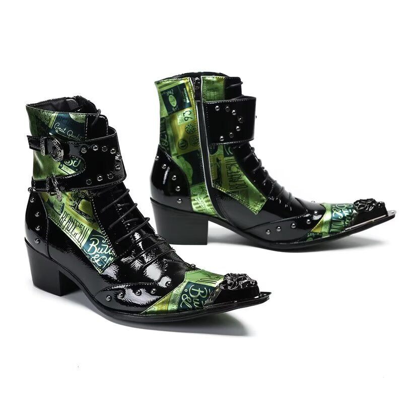 Herrenstiefel Schlankes Design Spitze Zehenstiefel - Grün