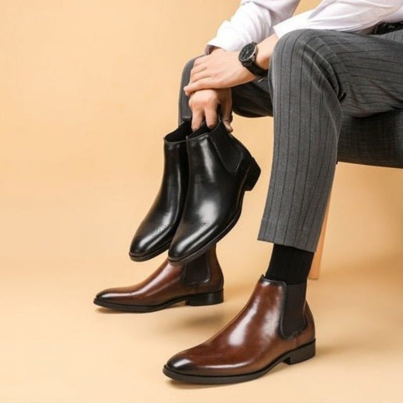 Herrenstiefel Slip-on-stiefeletten Mit Flachem Absatz - Kaffee