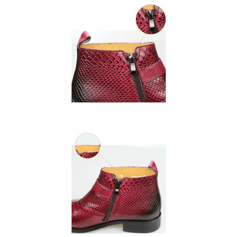 Herrenstiefel Stiefeletten Aus Exotischem Leder Mit Schlangenledermuster Und Reißverschluss - Rosa