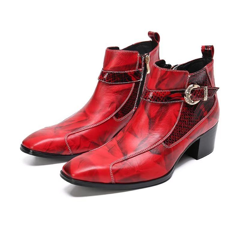 Herrenstiefel Stiefeletten Aus Strukturiertem Leder - Rot