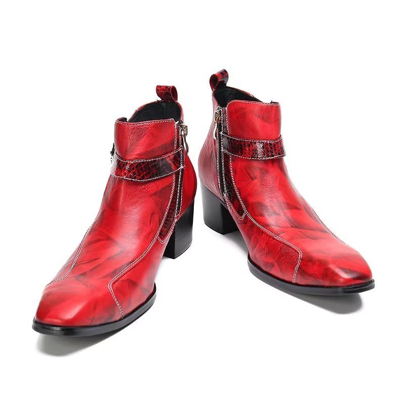 Herrenstiefel Stiefeletten Aus Strukturiertem Leder - Rot