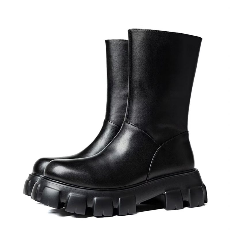 Herrenstiefel Stiefeletten Mit Runder Spitze - Schwarz