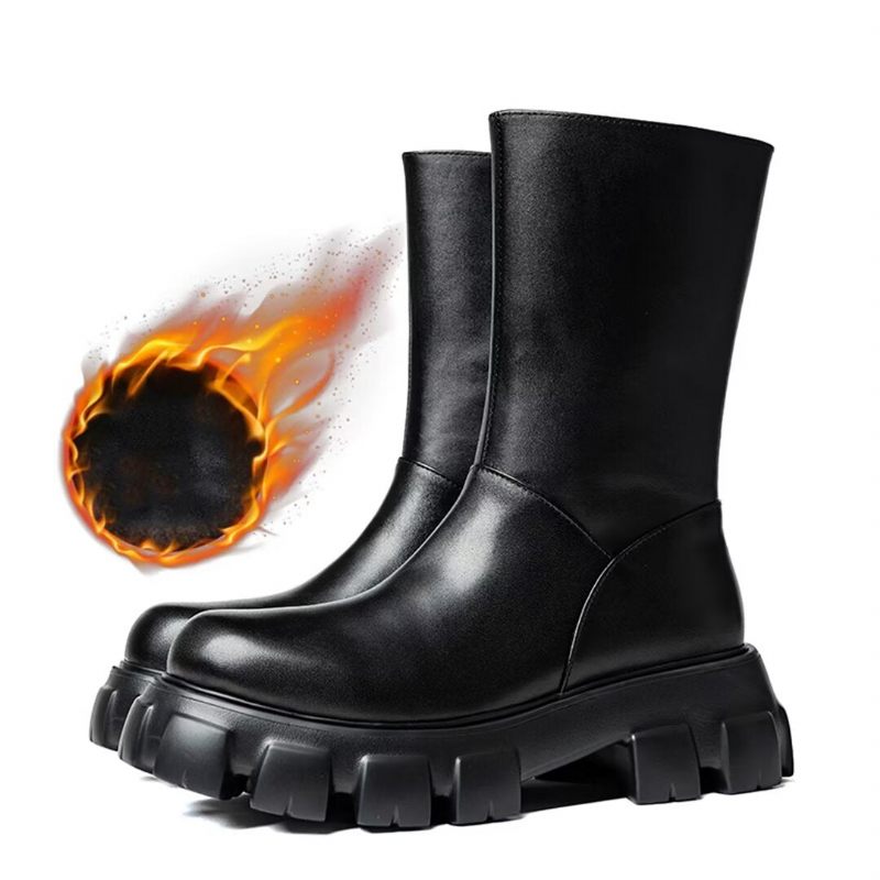 Herrenstiefel Stiefeletten Mit Runder Spitze - Schwarz