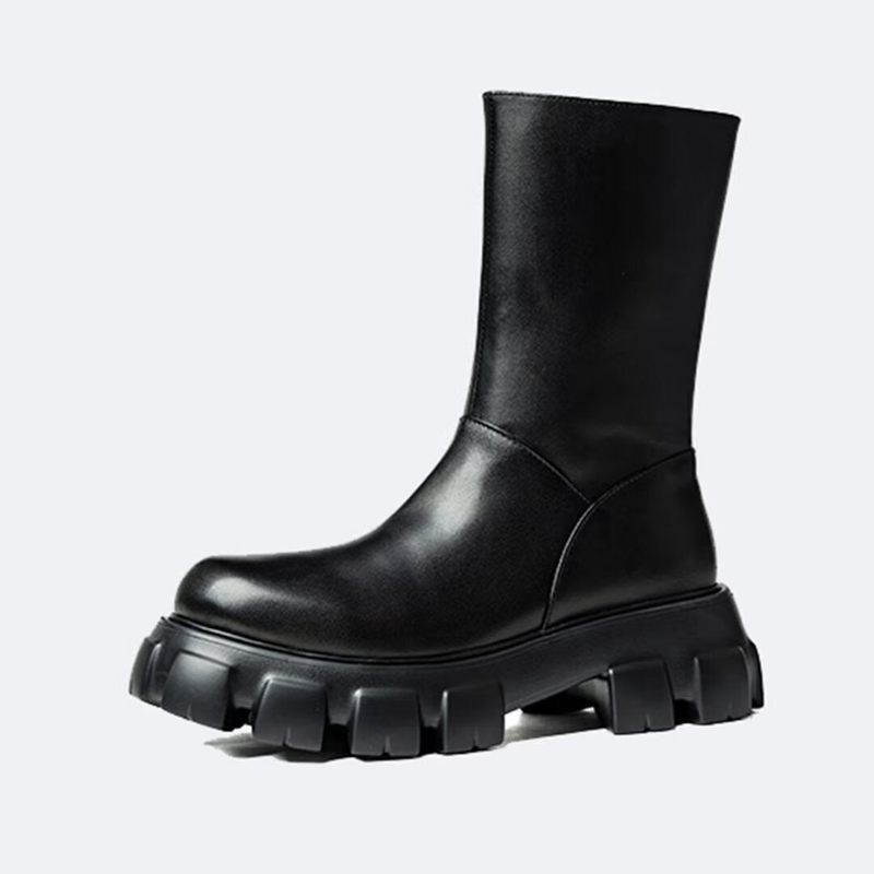 Herrenstiefel Stiefeletten Mit Runder Spitze - Schwarz