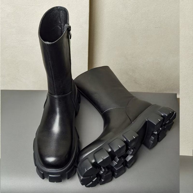 Herrenstiefel Stiefeletten Mit Runder Spitze - Schwarz