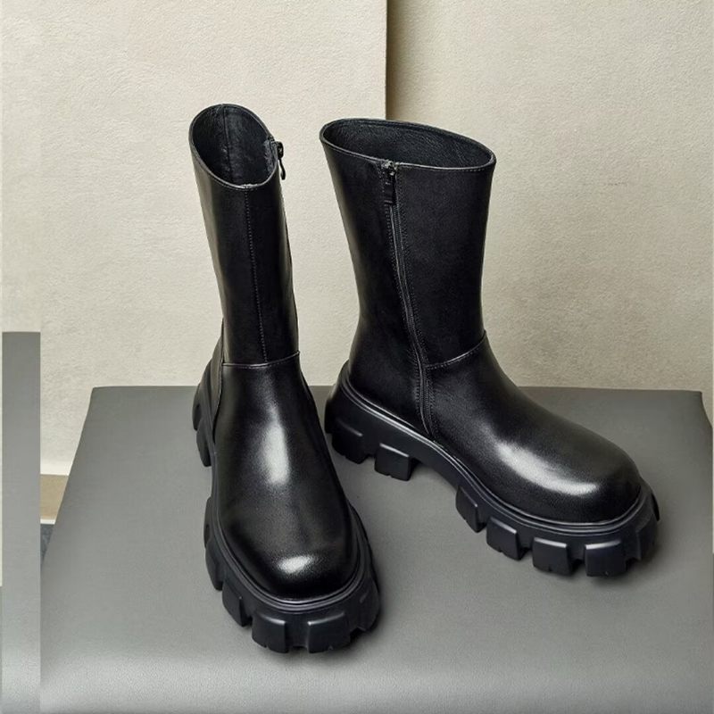 Herrenstiefel Stiefeletten Mit Runder Spitze - Schwarz