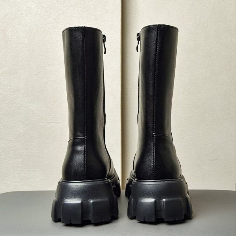 Herrenstiefel Stiefeletten Mit Runder Spitze - Schwarz