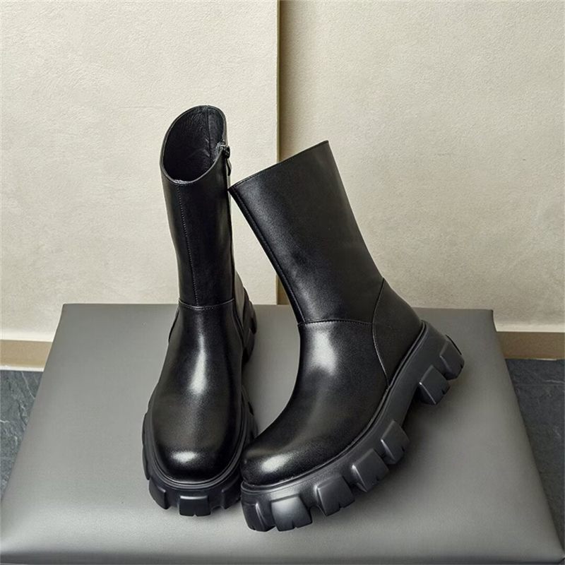 Herrenstiefel Stiefeletten Mit Runder Spitze - Schwarz