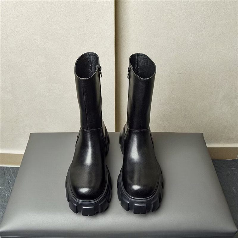 Herrenstiefel Stiefeletten Mit Runder Spitze - Schwarz