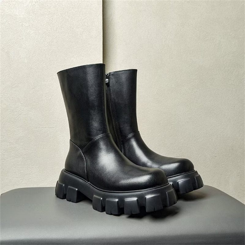 Herrenstiefel Stiefeletten Mit Runder Spitze - Schwarz